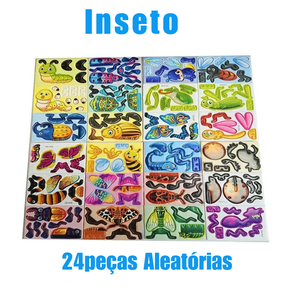 Conjunto 30 Quebra-Cabeça 3D Animais Brinquedo Montável de Papel - Presente Infantil Interativo