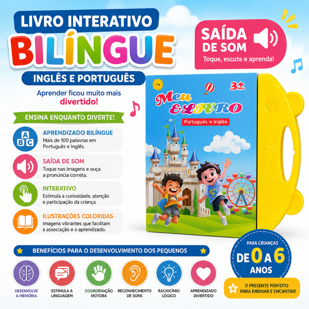 APRENDA INGLÊS BRINCANDO: LIVRO INFANTIL INTERATIVO COM SOM + BRINDE EXCLUSIVO