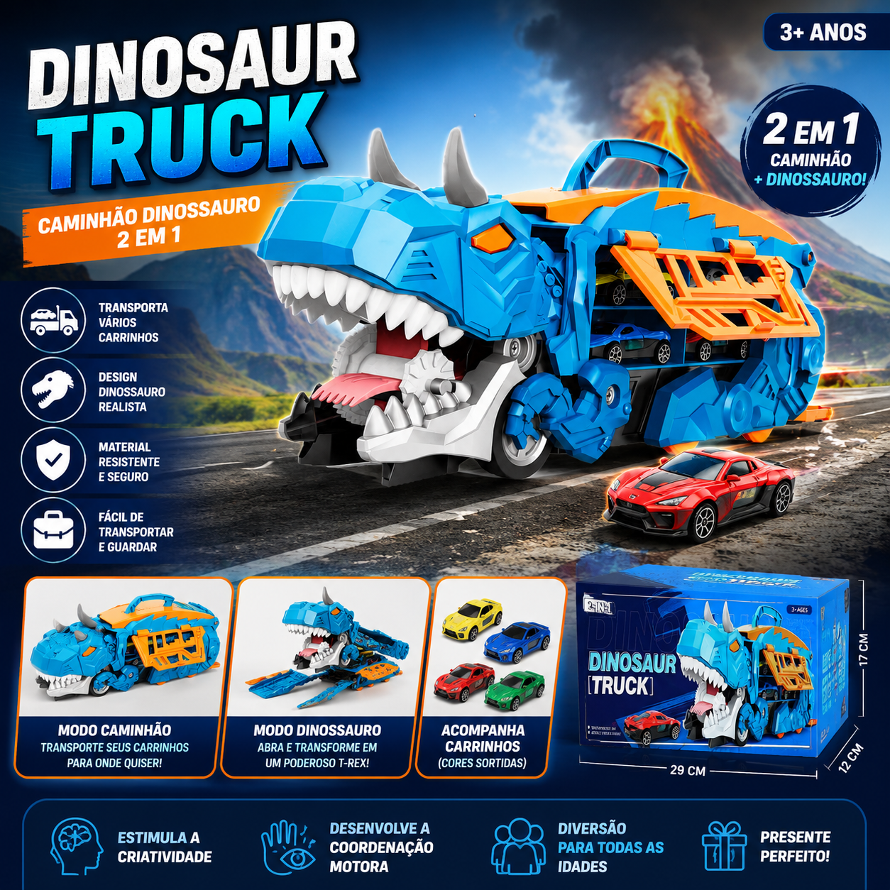 CAMINHÃO DINOSSAURO ENGOLE CARROS_DINOCAR