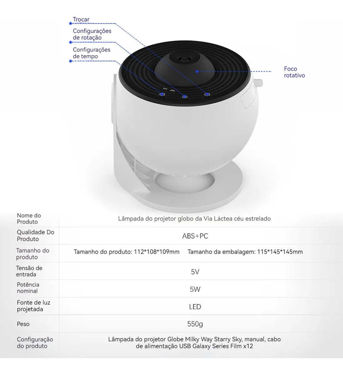 Projetor de Galáxias LED - Transforme Qualquer Ambiente em um Céu Estrelado Mágico