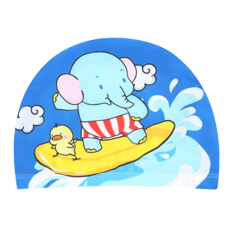 Touca de natação infantil com tecido elástico e desenho animado para piscina