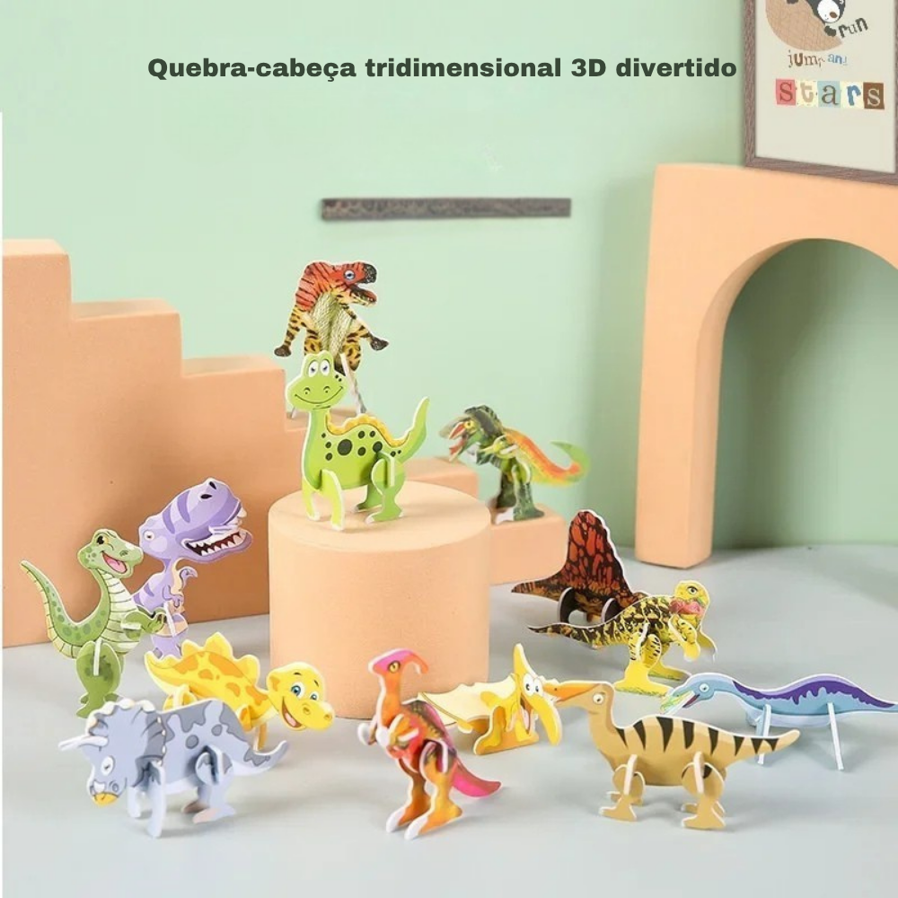 Conjunto 30 Quebra-Cabeça 3D Animais Brinquedo Montável de Papel - Presente Infantil Interativo