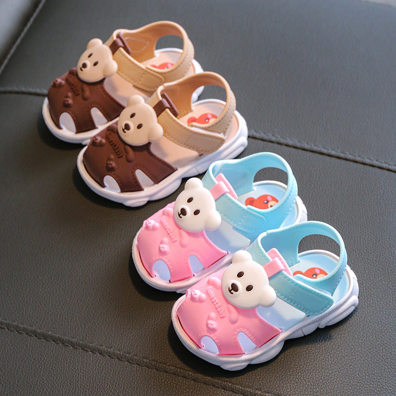 2025 new summer solid color bear children's shoes sandals large children's soft bottom anti-slip shoes factory supply
