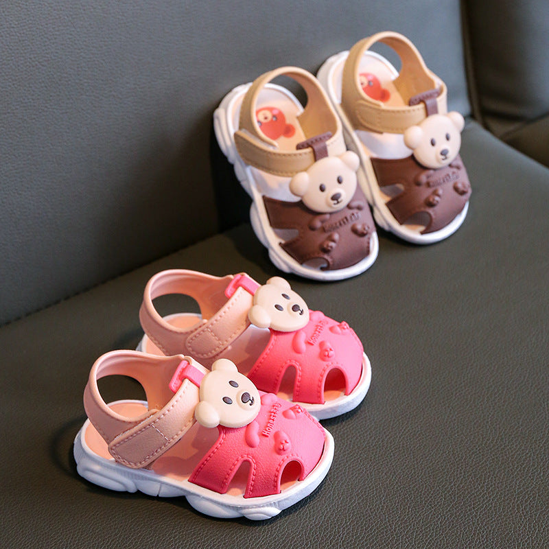 2025 new summer solid color bear children's shoes sandals large children's soft bottom anti-slip shoes factory supply