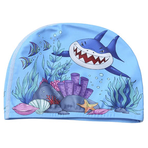 Touca de natação infantil com tecido elástico e desenho animado para piscina