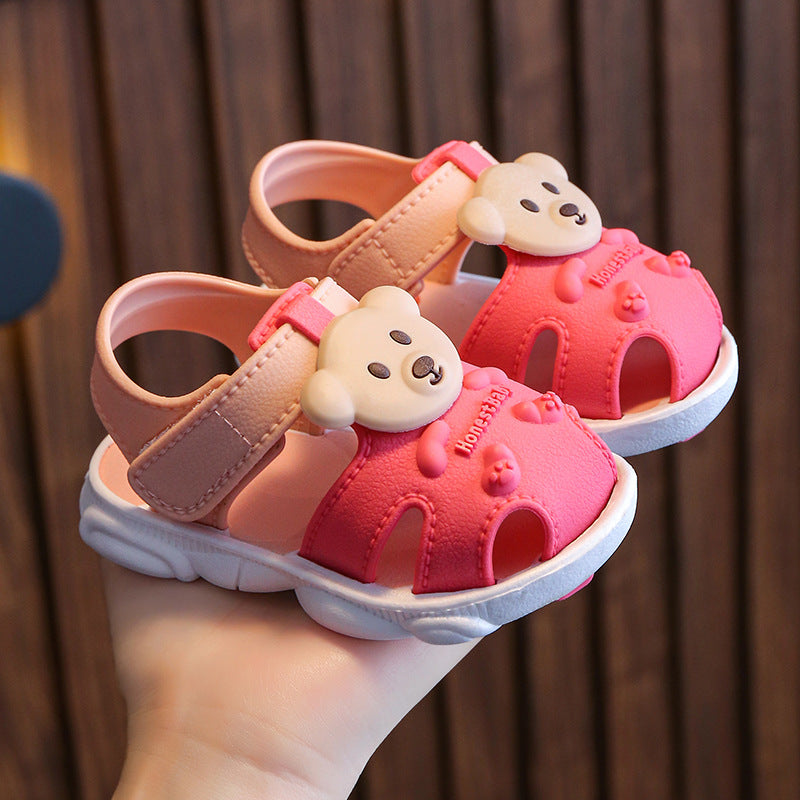 2025 new summer solid color bear children's shoes sandals large children's soft bottom anti-slip shoes factory supply