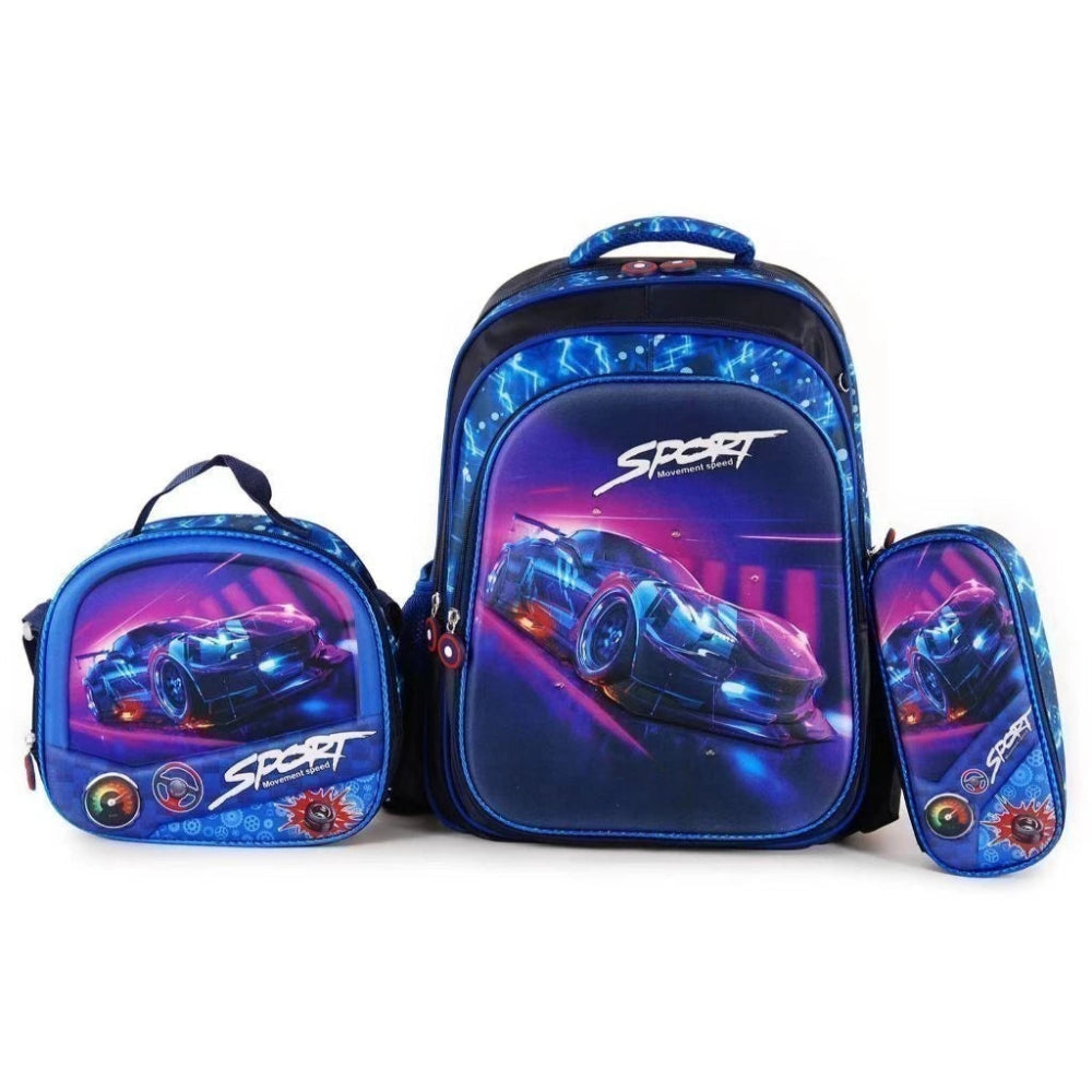 KIT BOLSA 3 PEÇAS ESCOLAR INFANTIL  [BOLSA, LANCHEIRA E ESTOJO] ESTAMPA 3D COM LUZES DE LED