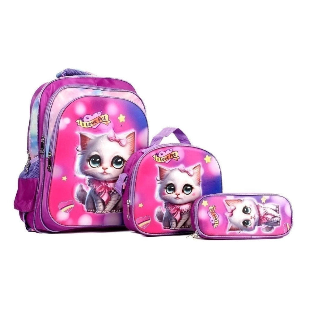 KIT BOLSA 3 PEÇAS ESCOLAR INFANTIL  [BOLSA, LANCHEIRA E ESTOJO] ESTAMPA 3D COM LUZES DE LED
