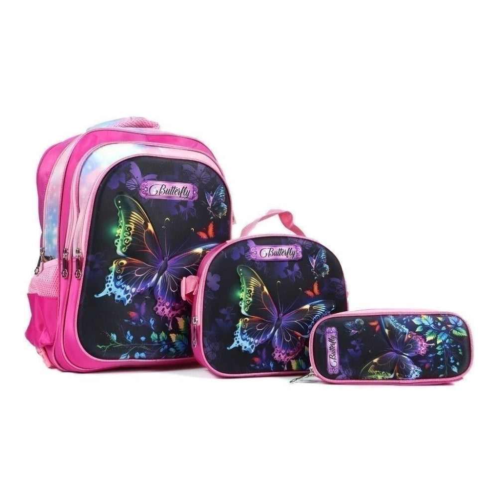 KIT BOLSA 3 PEÇAS ESCOLAR INFANTIL  [BOLSA, LANCHEIRA E ESTOJO] ESTAMPA 3D COM LUZES DE LED