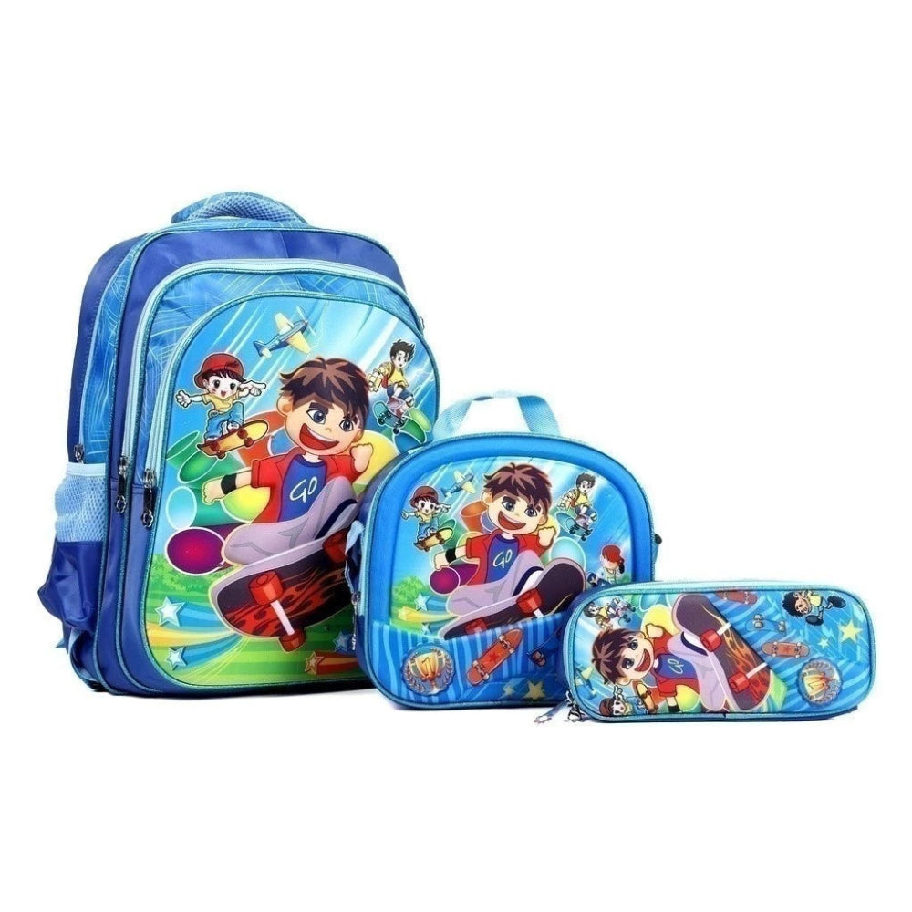 KIT BOLSA 3 PEÇAS ESCOLAR INFANTIL  [BOLSA, LANCHEIRA E ESTOJO] ESTAMPA 3D COM LUZES DE LED