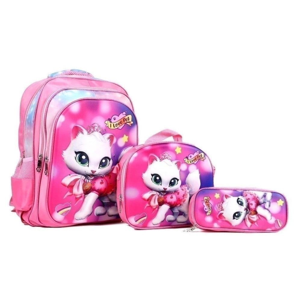 KIT BOLSA 3 PEÇAS ESCOLAR INFANTIL  [BOLSA, LANCHEIRA E ESTOJO] ESTAMPA 3D COM LUZES DE LED